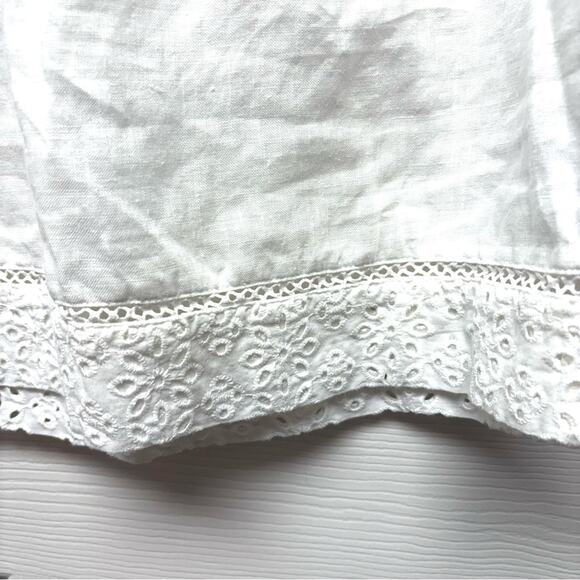 J.Crew White Linen Blouse, Eyelet Shirt, Boho Top, Size 0 - Picture 5 of 10
